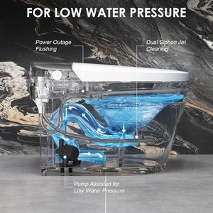 Toilette intelligente en céramique avec <span class=keywords><strong>pompe</strong></span> de chasse d'eau sans réservoir, capteur de pied automatique, siège chauffant, sécheur, lumière nocturne numérique, distributeur de mousse nettoyante - Product Image 5