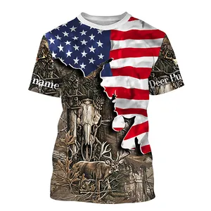 Custom Made Latest Deer Hunting American Flag Clothes T Shirt Design Logo For Adult