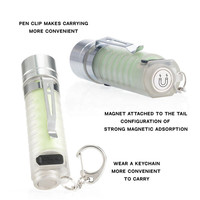 Senter gantungan kunci LED Mini magnetik portabel, gantungan kunci senter USB klip saku dapat diisi ulang dengan obor UV LED