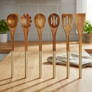 FAIZA CRAFT 4 Piece Eco-Friendly Natural Acacia Mango Wood Kitchen Utensil Set with Spatulas <b>Freezer</b> Safe Dishwasher Safe - Product Image 3