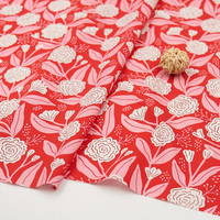 Supplier Kain Katun Cetak Bunga Mawar Merah dari Cina, Kain Katun Bermotif Bunga untuk Gaun & Blus