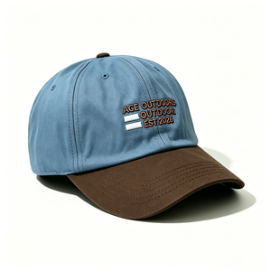 Casquette Dad Hat en toile à 6 panneaux, broderie personnalisée, bicolore, coton doux délavé, bleu et marron, visière contrastante, pour sports de plein air, unisexe, toutes tailles - Product Image 2