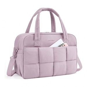 New Arrival 24L Pink Waterproof Quilted Nylon Gym <b>Weekender</b> Tote Puffer Travel Duffle <b>Bag</b> With Laptop Compartment for <b>Women</b> - Product Image 1