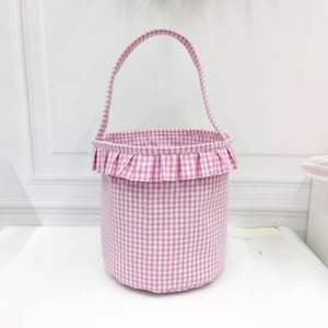부활절 토끼 체크무늬 러플 바구니 도매 천 캔디 및 달걀 선물 버킷 어린이용 축제 선물 및 달걀 찾기 - Product Image 6