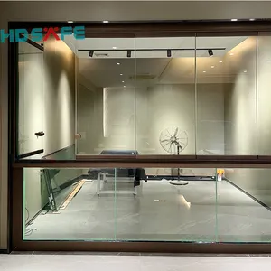 프레임리스 유리 바닥에서 천장 수직 슬라이딩 창 알루미늄 대형 파노라마 아코디언 접이식 유리 창문 안뜰 문