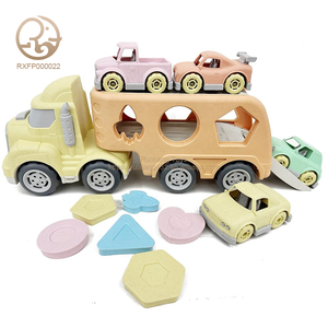Camion porteur de jouets unisexe pour bambins <span class=keywords><strong>remorque</strong></span> acousto-optique <span class=keywords><strong>avec</strong></span> rangement petites voitures camion de paille de blé jouet <span class=keywords><strong>jeu</strong></span> d'association - Product Image 1