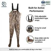 LYWISH OEM Cuissardes de pêche en nylon PVC camouflage personnalisées avec impression sérigraphiée, imperméables, unisexe, avec bottes intégrées scellées par ruban pour la chasse au canard