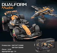 Modèle de voiture de course F1 McLaren Orange 1:8 en blocs de construction, 2120 pièces, transformable en avion, avec télécommande et éclairage
