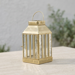 Lanterne à bougie en métal doré avec verre mercure pour la décoration de la maison et du patio - Product Image 6