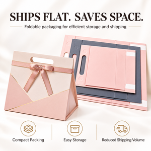 Boîte cadeau pliable de luxe en forme de triangle avec ruban en satin et nœud, emballage cadeau pliable à porter à la main pour mariage, anniversaire ou fête - Product Image 5