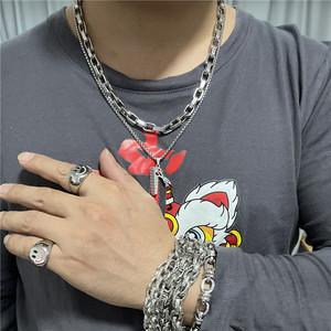 Collar para Hombre con Colgante de Tijeras y Peine de Acero Inoxidable, Diseño Geométrico Retro Punk, Engaste Pavé, Joyería de Moda - Product Image 4