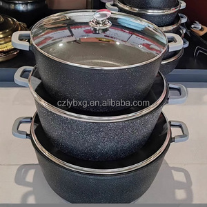 20 24 28 32 36 40 44cm 7pcs không dính Granite lớp phủ Cookware Set Đen nhôm chậu lớn nồi Đen Cookware sets - Product Image 4