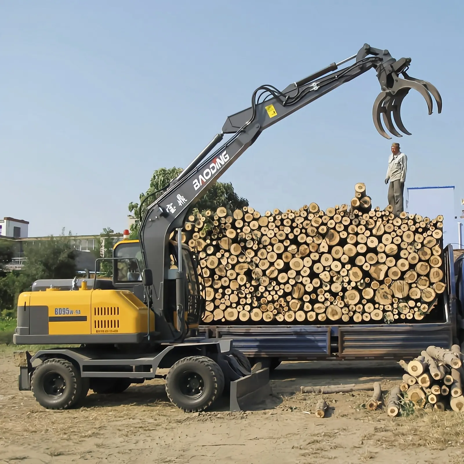 Escavadeira hidráulica rodas log garra escavadeira 9 ton com guinchos agarrar floresta