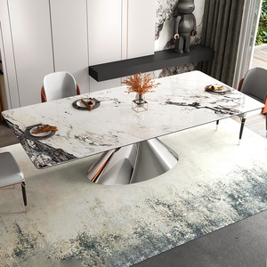 Nghệ thuật Deco hiện đại thanh lịch thiết kế phòng ăn hình chữ nhật bảng với Slate đá đầu và cố định bảng trong ánh sáng màu xám - Product Image 3