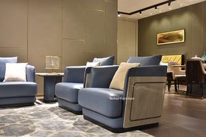 أريكة جلدية حديثة فاخرة مجموعة أثاث أريكة جلدية أصلية معتنقة كحلي زرقاء أريكة مقطعية حديثة - Product Image 6