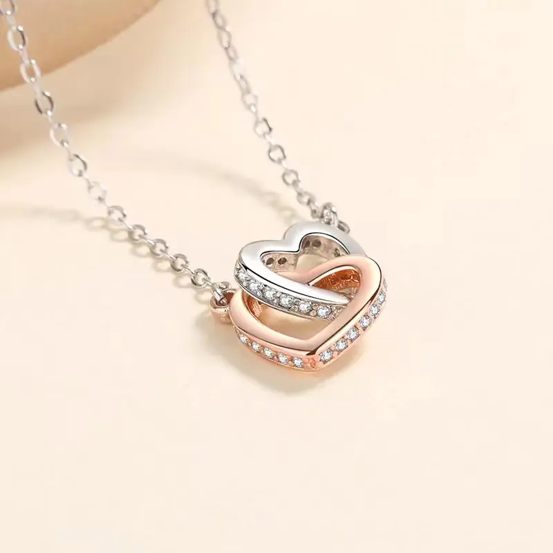 Hot Selling 925 Sterling Silver Double Heart Valentine's Day Women's Pendant Necklace Factory Direct Sales