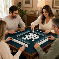 Tuiles de Mahjong Américaines de Luxe, Ensemble de 160 Tuiles Bleu Teal, Mahjong Designer en Acrylique 4 Couches, Thème Pavillon Oriental, pour Vente en Gros B2B