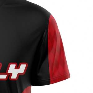 Uniforme de Fútbol Personalizado de Moda en Negro y Rojo, con Estampado Distintivo en el Pecho, Transpirable, de Secado Rápido, Cuello en V, Manga Corta, Ligero, 100% - Product Image 4