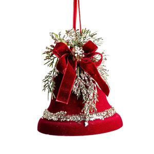 LINGKAI <b>Red</b> Velvet Christmas Hanging Ornament Set Candy Cane Bell Wreath Pendant With <b>Bow</b> for Xmas Tree Holiday Decor - Product Image 6