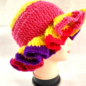 <span class=keywords><strong>Jupe</strong></span> à volants pour femmes taille libre festival Chapeau tricoté fait à la main couleur unie Crochet Bucket Hat With Ruffle - Product Image 6