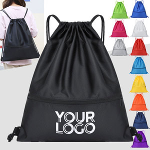 Wholesale Custom Polyester Shopping Drawstring Bag With Logo Promotional Nylon Carry Draw String Gym Bag Sports Backpack Bag