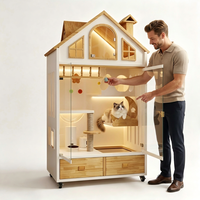 Maison pour chat en contreplaqué de luxe à 2 niveaux avec enclos pour litière, villa spacieuse pour chat d'intérieur, idéale pour plusieurs chats