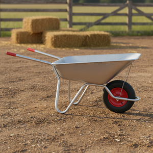 Brouette de jardin en métal prégalvanisé 101L avec jante métallique et roue à roulement à billes pour le béton et les travaux de construction - Product Image 5