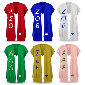 Suéter de Sororidad con Patrones Bordados y Jacquard Personalizados para Mujer, Ropa Casual de Invierno Rosa y <span class=keywords><strong>Verde</strong></span> para Sororidad Griega, Chal de Sororidad - Product Image 1
