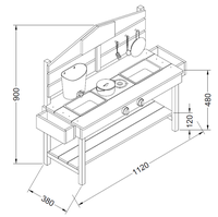 Cuisine de jardin en bois écologique pour enfants avec double évier, robinet, centre d'activités extérieur et tableau noir avec jardinières