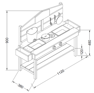 Cuisine de jardin en bois écologique pour enfants avec double évier, robinet, centre d'activités extérieur et <span class=keywords><strong>tableau</strong></span> noir avec jardinières - Product Image 4