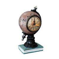 Horloge globe vintage en résine, figurine d'horloge de bureau globe rétro pour la décoration d'étagères de maison ou de bureau