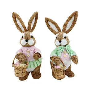 heiß begehrt christliche ostern heimdekoration hase figurine sisal kaninchen paar familie ei-korb dekorativ kinderzimmer dekoration