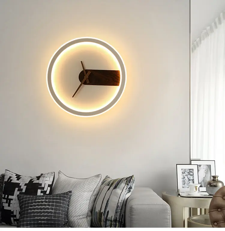 Lâmpada de parede moderna com design de relógio LED, lâmpada de parede com controle de interruptor de 7W, novo ferro, alumínio e plástico