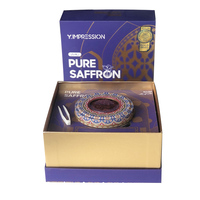 Boîtes d'emballage de cadeaux islamiques en mousse avec logo gaufré de luxe violet personnalisé pour safran