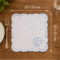 Set de table en lin personnalisé 37x37cm, bord festonné, monogramme brodé, nappe de table de mariage, décoration de table à manger