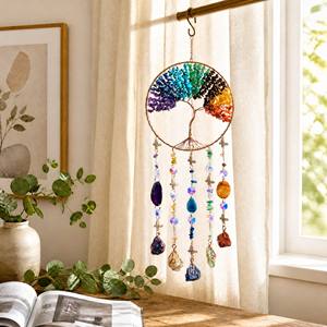 Décoration suspendue en cristal <span class=keywords><strong>Arbre</strong></span> <span class=keywords><strong>de</strong></span> <span class=keywords><strong>Vie</strong></span> 7 Chakras, <span class=keywords><strong>attrape</strong></span>-soleil arc-en-ciel pour la guérison, le yoga et la décoration intérieure - Vente en gros - Product Image 1