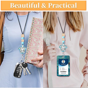 In stock: Blue turtle-shaped lanyard for teachers, ID cards, and keys; silicone beaded necklace for female nurses. - Product Image 2