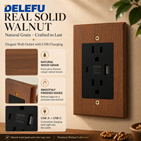 Sakelar dan Stopkontak Dinding Kayu Walnut Solid DELEFU, Sakelar Toggle Kuningan Murni, Stopkontak US, USB A Tipe C 20W Pengisian Cepat 1 2 3 Gang