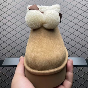 Pom pom bow decor suede short snow <b>boots</b> thick plush lining thick platform sole warm winter uggs <b>boots</b> for women - Product Image 4