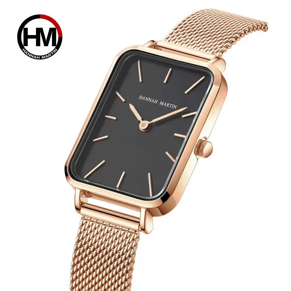 Hannah Martin Luxury Ladies Bracelet Quartz HM Watch Ultrathin Simple Fashion Japanese Movement Stainless Steel Mesh Belt Watch