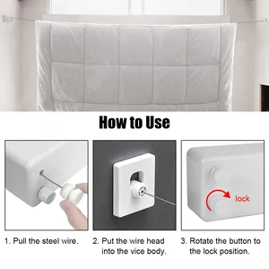 Corde à <span class=keywords><strong>linge</strong></span> rétractable double en gros, directement de l'usine, 4,2 m, en acier inoxydable, support mural invisible pour séchage - Product Image 5