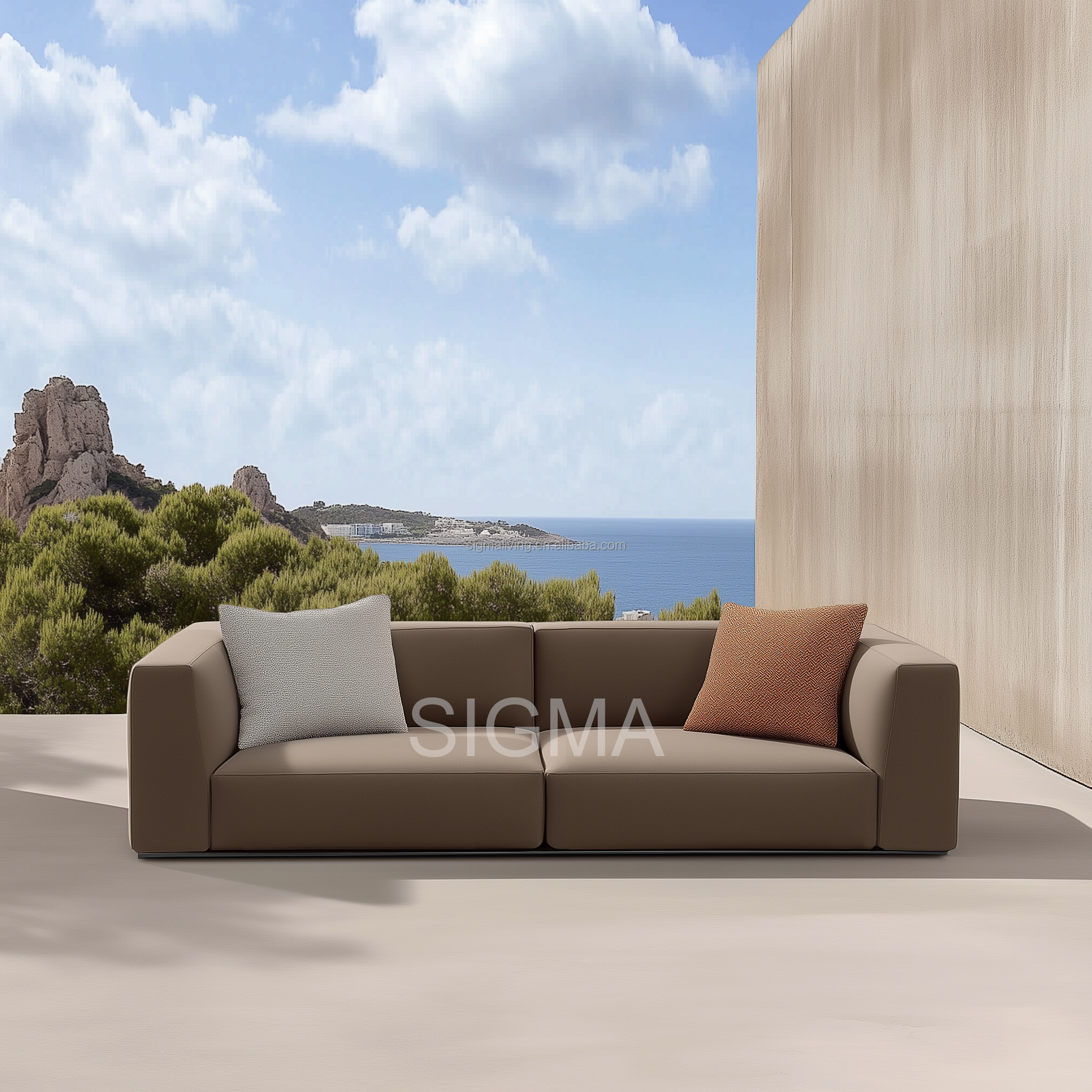 Luxury Patio Furniture Outdoor Fabric Sofa Hotel Villa Leisure All Weather Garden Metal Frame 2-Seater Sofa