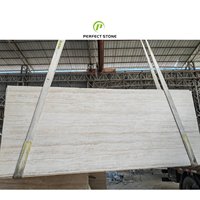Dalle blanche Carreaux de travertin naturel Panneau mural extérieur Pierre Marbre en bois
