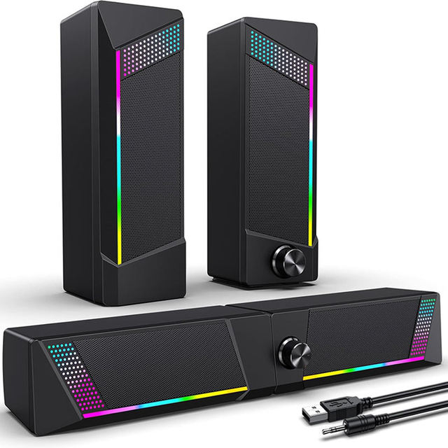 Computer Speakers PC SoundBar Gaming Speakers for PC Computer Laptop Desktop Subwoofer Wired RGB Speakers USB Powered 3.5mm Aux