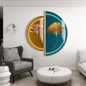 Cuadro de Porcelana de Cristal Circular Semicircular de Lujo para Colgar en la Pared, Decoración de Arte Abstracto Nórdico para Sala de Estar - Product Image 1