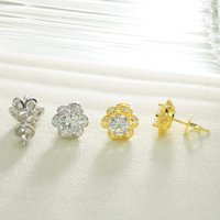 925 Sterling Silber Blumen form Iced Out Ohr stecker Klassischer Stil Moissan ite Schmuck 18 Karat/24 Karat Gold Rhodiniert Party Geschenk