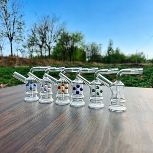 Adaptador de vidrio transparente para cachimba/narguile, conector de vacío de 90 grados con decoración de piedra de color - Product Image 4