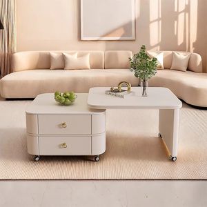 Movable <b>Coffee</b> <b>Table</b> For Living Room Small Apartment Minimalist Style Creamy Light Luxury High End Storage Rotating Square <b>Table</b> - Product Image 4