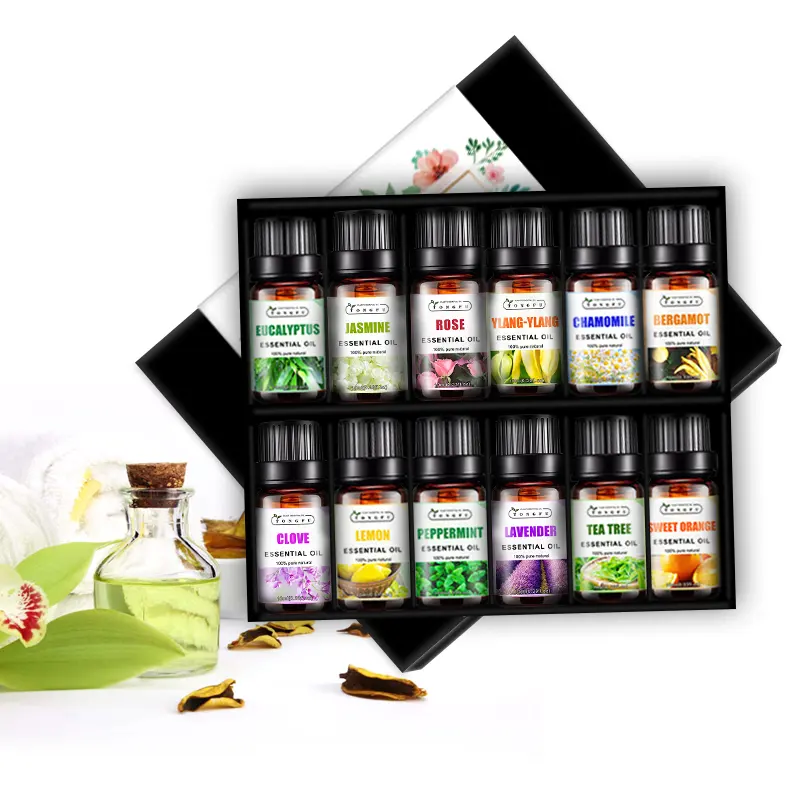 Ensemble d'huiles essentielles, flacon de 10ml, livraison gratuite, coffret cadeau, huile essentielle 100% Pure, lavande, arbre à thé, poivre, cube