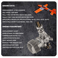 Moteur à essence professionnel DLE35RA 35cc 4,1 CV à haut rendement, poussée de 9 kg, échappement arrière, moteur 2 temps avec carburateur Walbro et bougie NGK